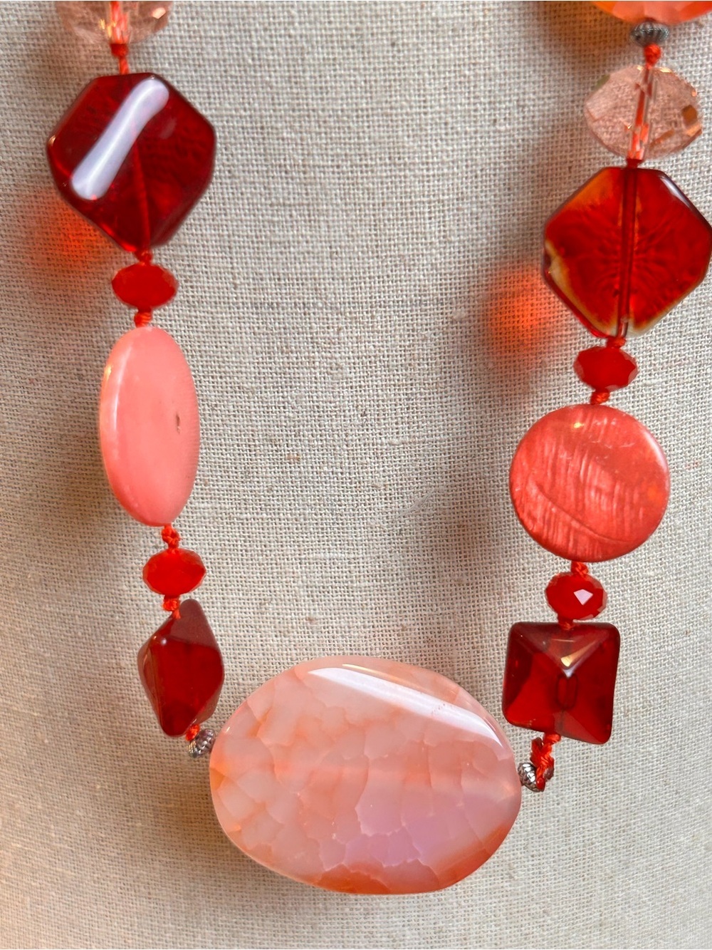 Pink & Red Mixed Stone & Glass Beaded Statement Necklace Eclectic Unique Vibe